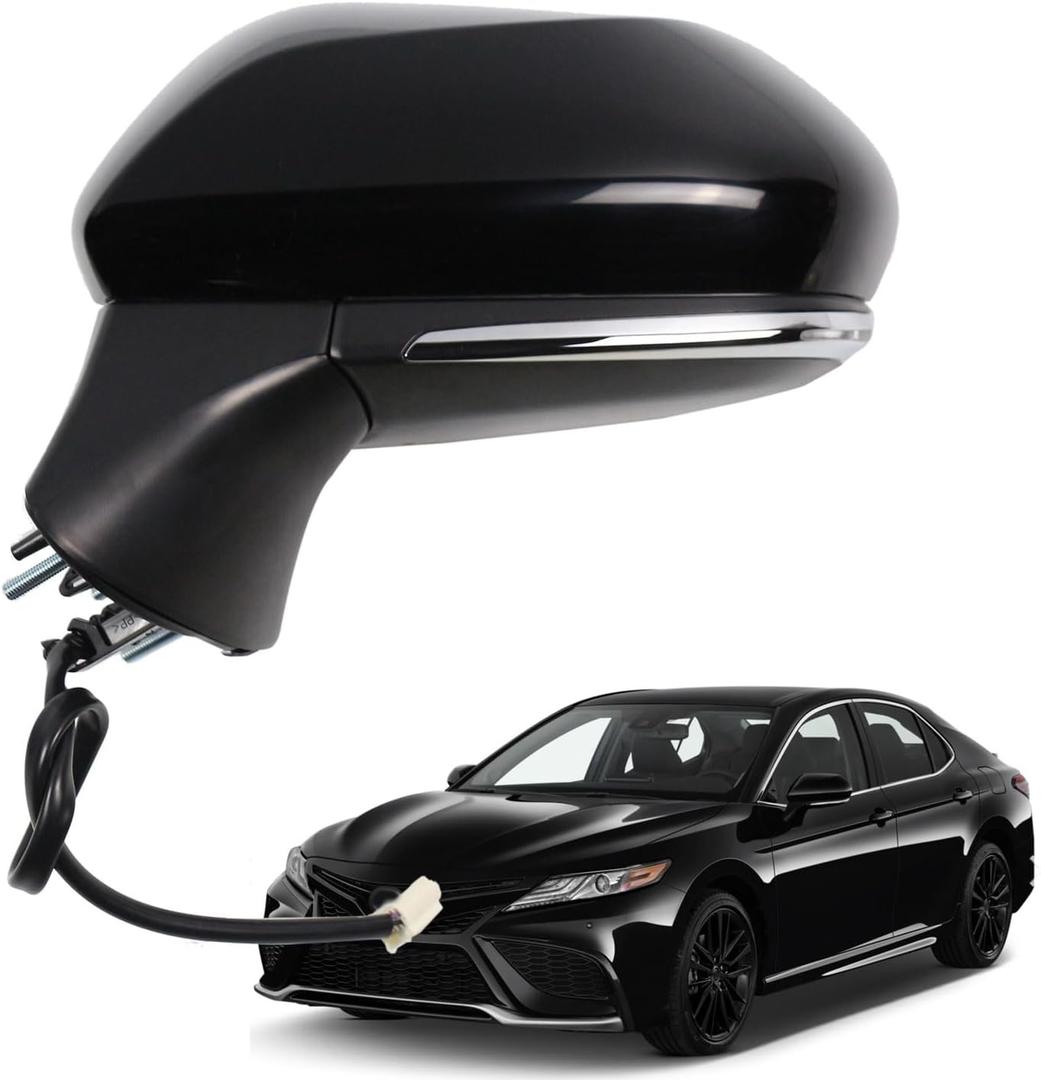 Marretoo for Toyota Camry Side view Mirror Assembly Driver Side 2018 2019 2020 2021 2022 2023 2024 | Power | Heated | Turn Signal |Replaces TO1320367(LH) (POWER+LAMP+HEAT, Driver Side(LH))