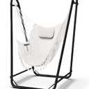 Hammock Chair with Stand,Heavy-Duty Hanging Chair with Stand, for Indoor Outdoor,Sturdy Swing Chair Stand Max Load 350 pounds(Hammock Chair Included) (White)