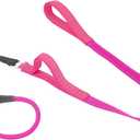 Slip Lead Dog Leash with Double Handle, Reflective Dog Training Leash - 360 Swivel Anti-Tangle - Heavy Duty Nylon - Medium, Large, Small - No Pull Walking - 5FT - Hot Pink