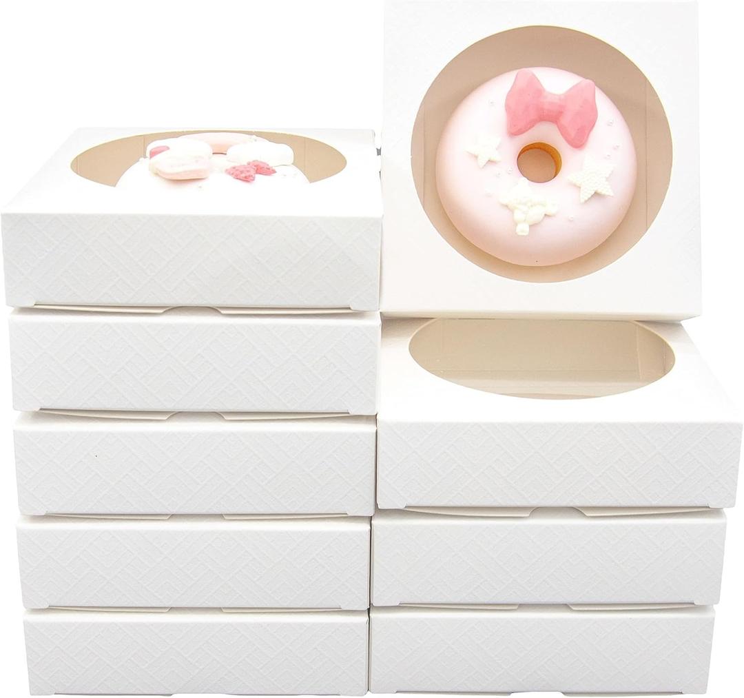 50pcs Individual Cookie Boxes with Window 4.3x4.3x1.2 Inches Small Soap Packaging Boxes Dessert Boxes Auto-Popup Gift Box Wedding Favor Boxes Small Gift Boxes for Single Cookie Pastry