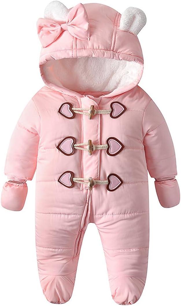 Simplee kids Baby Infant Boys Girls Snowsuit Winter Hooded Footed Warm Jumpsuit Outerwear with Gloves for 3-24 Months (6-9 Months, A-pink)