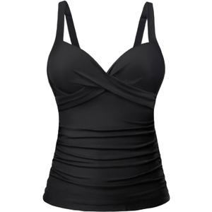Women's Underwire Tankini Top Only - Push Up Swimsuit Top with Bra Support Tummy Control Bathing Suit Top No Bottom 2025 (L)