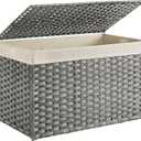 SONGMICS Storage Basket with Lid, Woven Blanket Storage Bin with Handles, Foldable, Removable Liner, Metal Frame, for Bedroom, Laundry Room, 42.3 Gallons (160 L), Gray URST76WG