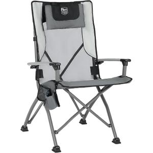 TIMBER RIDGE Folding Camping Chair for Adults, Aluminum Collapsible High Back Chairs with Organizer Cup Holder and Removable Headrest, Heavy Duty Supports up to 300 Lbs, Grey