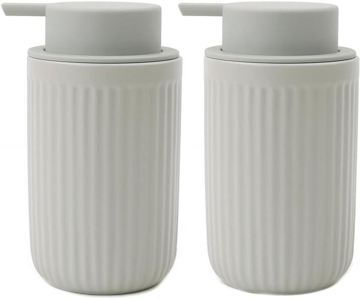 BosilunLife Grey Soap Dispenser Set - 2 Pack 12oz Ceramic Dish Soap Dispenser with Rust Proof Pump for Kitchen, Hand Soap and Lotion Set Suitable for Farmhouse Bathroom Decor