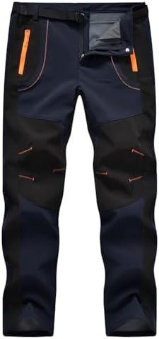 TBMPOY Men's Snow Ski Hiking Pants Waterproof Winter Fleece Lined Pants Camping Skiing Ice Fishing Pants with Belt XL