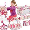 Liberty Imports 5-in-1 Deluxe Newborn Baby Doll Stroller Nursery Playset with Play Mat, Playard, Baby Carrier, and Travel Bag (Doll Included)
