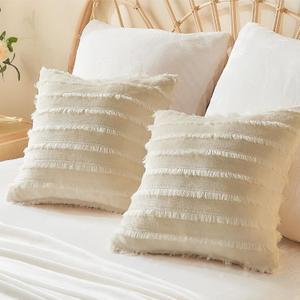 BEDELITE Velvet Pillow Covers 18x18 with Zipper, 2 Pack Super Soft Square Pillow Covers for Bedroom, Sofa, Luxury Cozy Fleece Pillowcases for All Seasons(18x18 Inches, Beige-Boho)