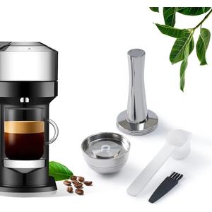 BENFUCHEN Refillable Vertuo Capsules Reusable Coffee Pods Only For VertuoLine Next Coffee Machine, New Version Stainless Steel Cap Refillable Pods Make 230 ML Crema Coffee, 1 Capsule 1 Tamper