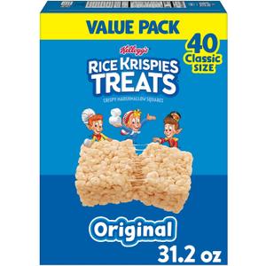 Rice Krispies Treats Crispy Marshmallow Squares, Kids Snacks, Snack Bars, Original, 31.2oz Box (40 Bars) (EXP 01/10/27)