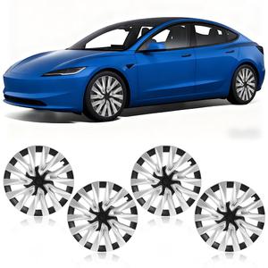 MOTRUM 18 inch Wheel Cover Hubcap Compatible with TES-la Model 3 Highland 2024 2025, [Black & Silver] Full Cover ABS Hubcaps Accessories, with Tape & Centre Caps, 4 PCS