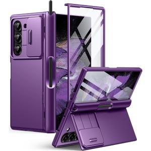 BERFY Case for Samsung Galaxy Z Fold 6 Phone Case Purple | with S Pen Holder, Built-in Screen Protector, Kickstand, Slide Camera Cover, Full Body, Heavy Duty, Shockproof, Slim, Hard (Purplue)