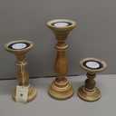 Mela Artisans Wooden Pillar Candle Holders | Tuli Design | Set of 3 Mango Wood Candlesticks | Whitewash | Sizes 6" & 9" & 12" | Decorative Centerpiece for Table | Mantel | Wedding | Living Room Decor