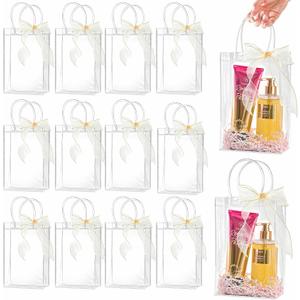 Ohuimrt 20 PCS Clear Plastic Gift Bags with Handles, 6.3 x 9.84 x 3.15 Inches Reusable Party Favor Bags with Ribbon Transparent Gift Wrap Bags Bulk for Weddings Birthdays
