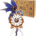 3D Puzzles for Adults Clock-Blue Dragon Design Model Kit-Mechanical DIY Pendulum Clock with Roman Numerals-Desk Home Office Decor Personalized Gift for DIY Lovers