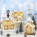 GlikCeil 17pcs LED Christmas Gingerbread Village Sets 3 Ceramic Gingerbread Houses Decor 2 Birch Trees 10 Pine Trees 2 Streetlight Christmas Figurines for Mantel Tabletop Shelf Decor