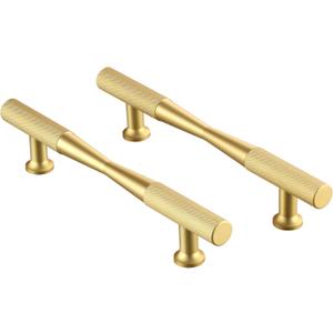 Brushed Brass Cabinet Pulls Kitchen Cabinet Handles - 10 Pack of 192mm Hole Spacing (245mm Length) Knurled Cabinet Pulls Kitchen Cabinet Handles (Gold)
