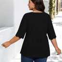 Plus Size Tops for Women 3/4 Lace Sleeve Shirts V Neck Blouses Casual Loose Tunic Tops to Wear with Leggings (Black, XL)