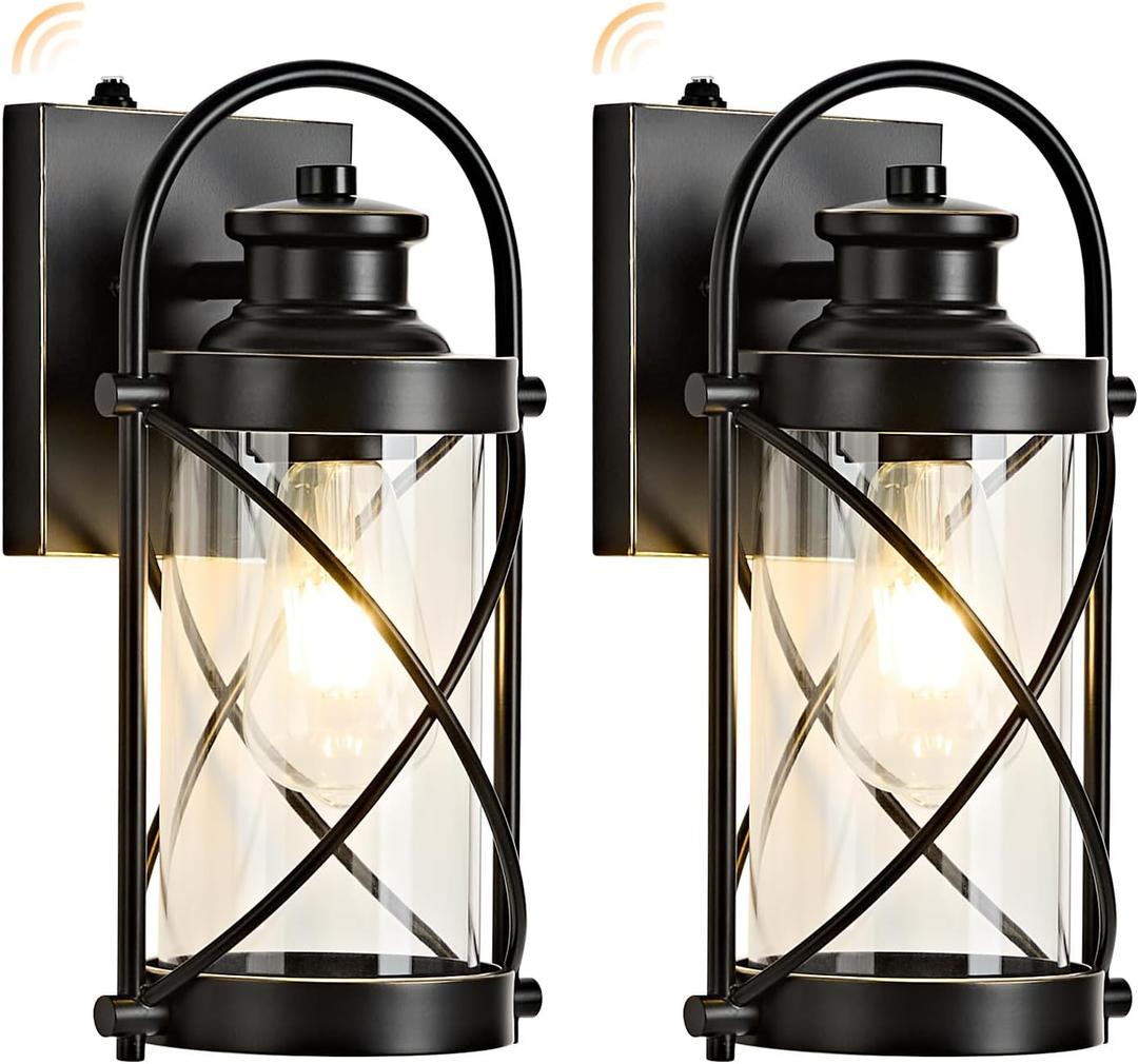 Dusk to Dawn Outdoor Wall Lights Fixtures, Waterproof Exterior Lighting Fixtures with Photocell Sensor,Vintage Black-Bronze Metal Cage Lantern Outside Lights for Porch Patio House Garage（2 Pack）