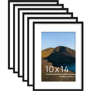 PEALSN 10x14 Picture Frame Set of 6, Display Pictures 8.5 x 11 with Mat or 10 x 14 without Mat for Wall Mounting Display, Photo Frames Collage for Wall Decor, Black.
