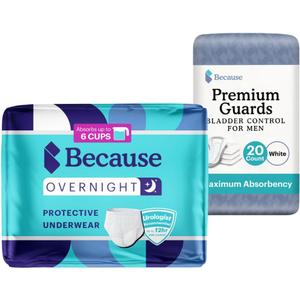 Because Overnight Absorbency Incontinence Underwear + Men's Guard Bundle - Includes 40ct Underwear, XXL, & 20ct Guards - Ideal for Heavy Leaks, Leakproof & Odor-Proof Comfort, Made in The USA