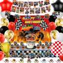 57Pcs Monster Truck Birthday Decorations Truck Party Supplies | Monster Truck Birthday Decorations Include Banner Tablecloth Cake Toppers Hanging Swirls Truck Theme for Party Birthday