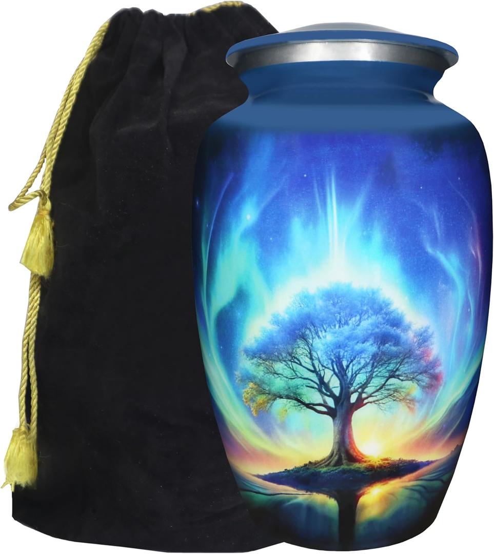 M MEILINXU Urn for Ashes Adult Male or Woman, Cremation Urns for Human Ashes Adult Man & Female, Funeral Decorative or Burial, Blue Galaxy and Starry Sky, Tree of Life Urn - Large Full Size