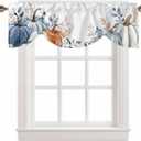 Fall Pumpkin Curtain Valances for Kitchen Window Tie Up Shade Thanksgiving Blue Pumpkin Short Topper for Small Windows Autumn Leaves Rod Pocket Valance Curtains for Bedroom Laundry 54" x 18" (Blue White Orange)