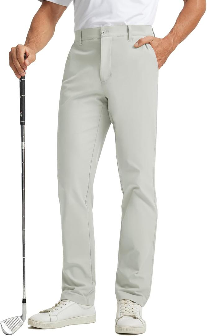 Rouen Golf Pants Men 8 Pockets Water Resistant Flat Front - 30"/32"/34" Chino Dress Pants Lightweight Stretch Casual Trousers (Silver Grey)