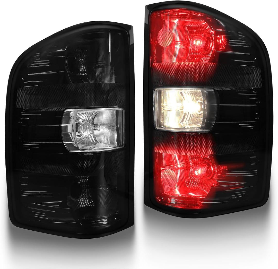 MAYELLO Smoked Black Tail Lights with Red Bulbs fit for 20072013 Chevy Silverado 1500, 20072014 Silverado 2500/3500 Single Rear Wheel, Plug & Play Upgrade Murdered Out Rear Lamps