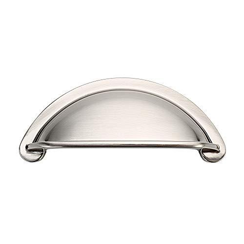 Alzassbg 10 Pack Brushed Satin Nickel Cabinet Cup Pulls, 3 Inch(76mm) Hole Centers Cabinet Handles Hardware Bin Cup Metal Drawer Pulls Handles AL3032SN