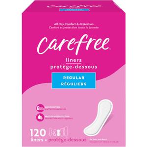 Carefree Panty Liners for Women, Regular, Unwrapped, Unscented, 120ct