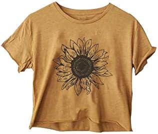 Women's Casual Summer Crop Top Cute Sunflower Graphic Crop Top for Teen Girl, Size M