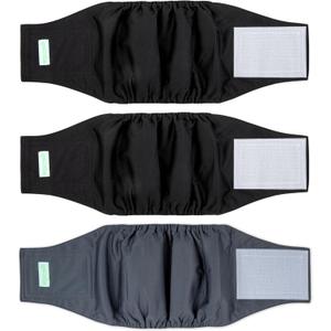 wegreeco Washable Male Dog Belly Band (Stylish Pattern)- Pack of 3 - Washable Male Dog Belly Wrap, Dog Diapers Male (Black, Black, Charcoal, Medium)