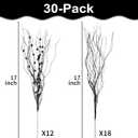 SUPREME XMAS 30 Pack Black Christmas Tree Ornaments Set, Artificial Glitter Berry Stem Branches Picks for Halloween Xmas Tree Sticks Decorations Vases Wreath Home Holiday Wedding Party Decor Gift