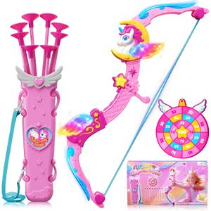Unicorn Toys for Girls Ages 3-12, 6 Magic Lights BowArrow(Unicorn Horn, Wings, Star, Upper & Lower Arms), Dreamy Quiver & Princess Target, 8 Pink Suction Arrow, Gift for 3 4 5 6 7 8 9 10 Year Old Girl