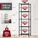 Sakugi Storage Shelves - Set of 2, 5-Tier Metal Shelf Organizer, Space-Saving Garage Shelving with Leveling Feet, Standing Shelves Organizer for Kitchen, Laundry, Pantry (18.4" x 12.6" x 57.4", Black)