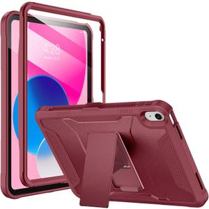 Soke Case for iPad (A16) 11th Generation 11-inch 2025, iPad 10th Generation 10.9-inch 2022, with Built-in Screen Protector and Kickstand, Rugged Full Body Protective Cover - Dark Red