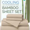 100% Rayon Derived From Bamboo  Bamboo Sheets Queen Size  Cooling Sheets for Queen  Ultra Soft, Breathable & Hotel Luxury Bedding  1 Flat & 1 Fitted & 2 Pillowcases w/ 16 Inch Deep Pockets  Wheat