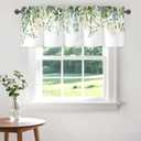 Green Eucalyptus Leaves Valance for Windows,Window Treatment Curtains Rod Pocket Sheer Small Short Valance for Kitchen Bathroom Laundry Basement,42Wx12L inch,Boho Watercolor