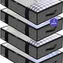 Onlyeasy 4 Pack Under Bed Clothes Storage Bags Organizer with Reinforced Handles and Zippers, Foldable Underbed Storage Container Bags for Blankets, Comforters, Bedding, Linen-like Black, MXAUBBP4 (Set of 4 Basic Soft Side Wall - Linen Like Black)