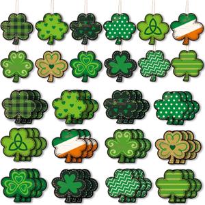 2 x St. Patricks Day Decorations, 36 Pcs Wooden St. Patricks Day Ornaments, Shamrock Hanging Ornaments St Patricks Day Tree Decorations with Twine for Home Party Decor, 12 Styles
