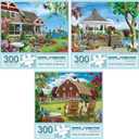 Bits and Pieces - Value Set of 3, 300 Piece Jigsaw Puzzles for Adults - Measures 18" x 24" - 300 pc Vibrant Blooming Branch House Countryside Comfort Flowers Summer Jigsaws by Artist Alan Giana