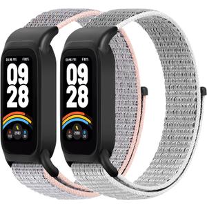 Nylon Watch Bands Compatible for Xiaomi Smart Band 9 Active/Redmi Band 3, 2 Pcs Adjustable Breathable Sport Loop Wristband Replacement Straps for Women Men