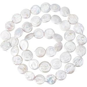 1 Strand Freshwater Pearl Beads Strand 16mm Seashell Color Baroque Pearl Loose Beads Irregular Flat Round Cultured Pearl Beads for Jewelry Necklace Earrings Making