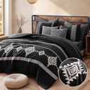 MaiRve Embroidery Comforter Set, Boho Farmhouse Western Bedding Set, All Season Bed in A Bag Comforter Set with Sheets, Pillowcases & Shams, Black King 7 Pieces (King(102"*90"))
