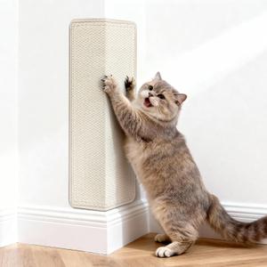 ENONCI Wall Corner Cat Scratcher | Cat Scratcher Wall Mounted with Faux Sisal & Carpet Pad, 23.6x11.8 Inch Furniture Protector for Indoor Cats to Protect Couches & Walls (Cream White)