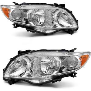 Headlight Assembly for 2009 2010 Toyota Corolla Base/CE/LE/XLE Models North America Built Vehicle Clear Lens Chrome Housing Amber Reflector Replacement Pair