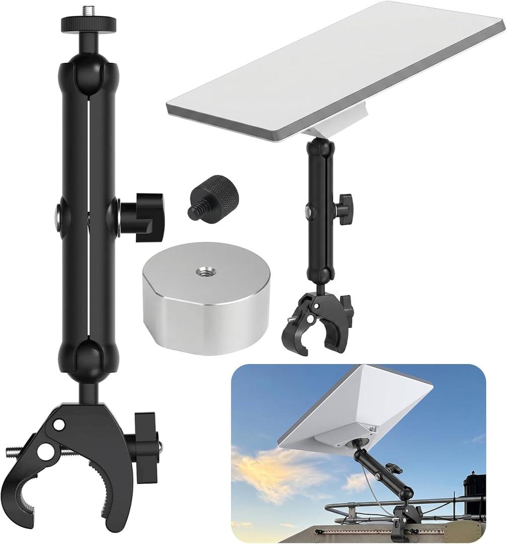 Pacify 2025 Starlink Mini Pole Mount Kit, Adjustable Aluminum Clamp Bracket with Pipe Adapter & 1/4"-20 & 3/8"-16 Thread, Starlink Mini Mount for RV, Camper, Roof Rack, Ladder, Balcony
