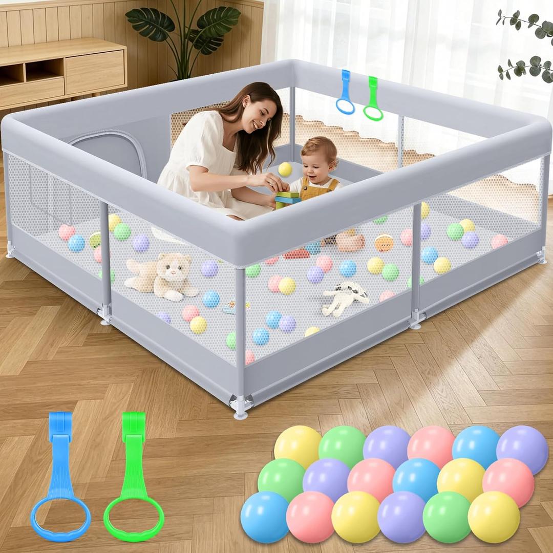XVISHX Baby Playpen with Mat, 50x50 Inch Play Pen, Playpen for Babies and Toddlers, Baby Playard for Indoor & Outdoor Active Center Game Fence, with SkinFriendly Fabric and Soft Breathable Mesh